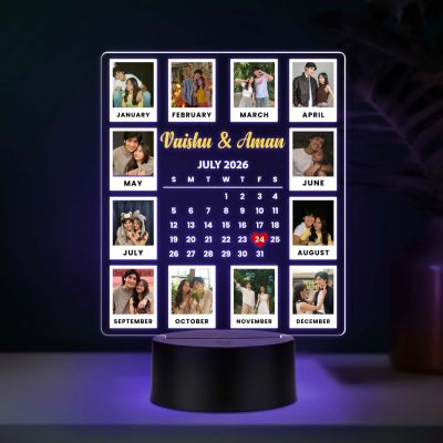 Calendar Couple Photo UV Print Lamp with Multicolored Light Unique Anniversary, Birthday, or Wedding Gift for Couples, Wife, Husband